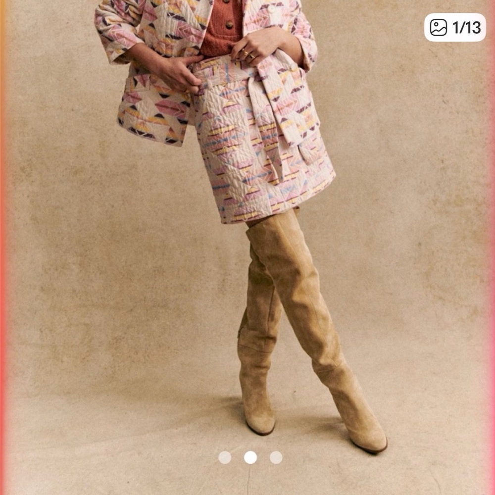 Sezane Leandra Mini Skirt in Cream and Pink US 6 , EU 38 - Picture 2 of 4